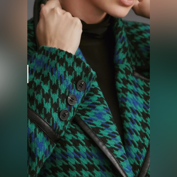 Avec Les Filles Houndstooth Leather Trim Blazer Size: M - Picture 3 of 16